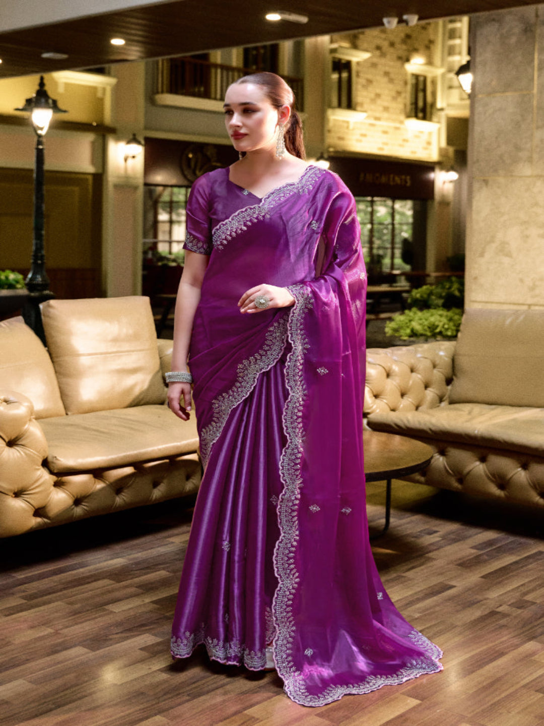 Shimmer Chiffon Saree with Intricate Embroidery