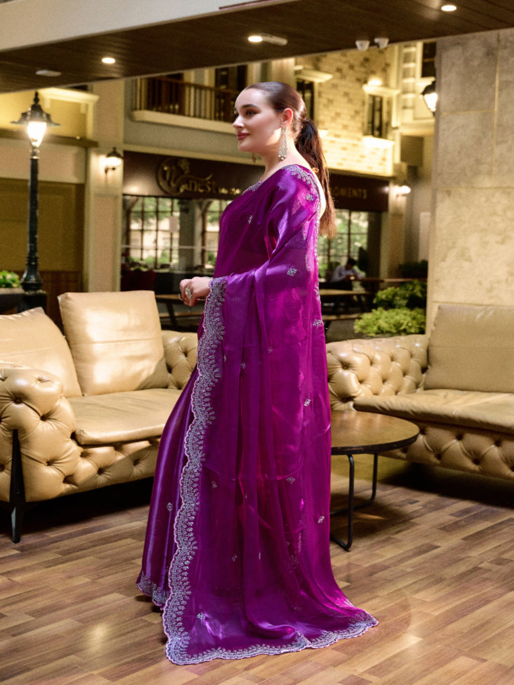Shimmer Chiffon Saree with Intricate Embroidery