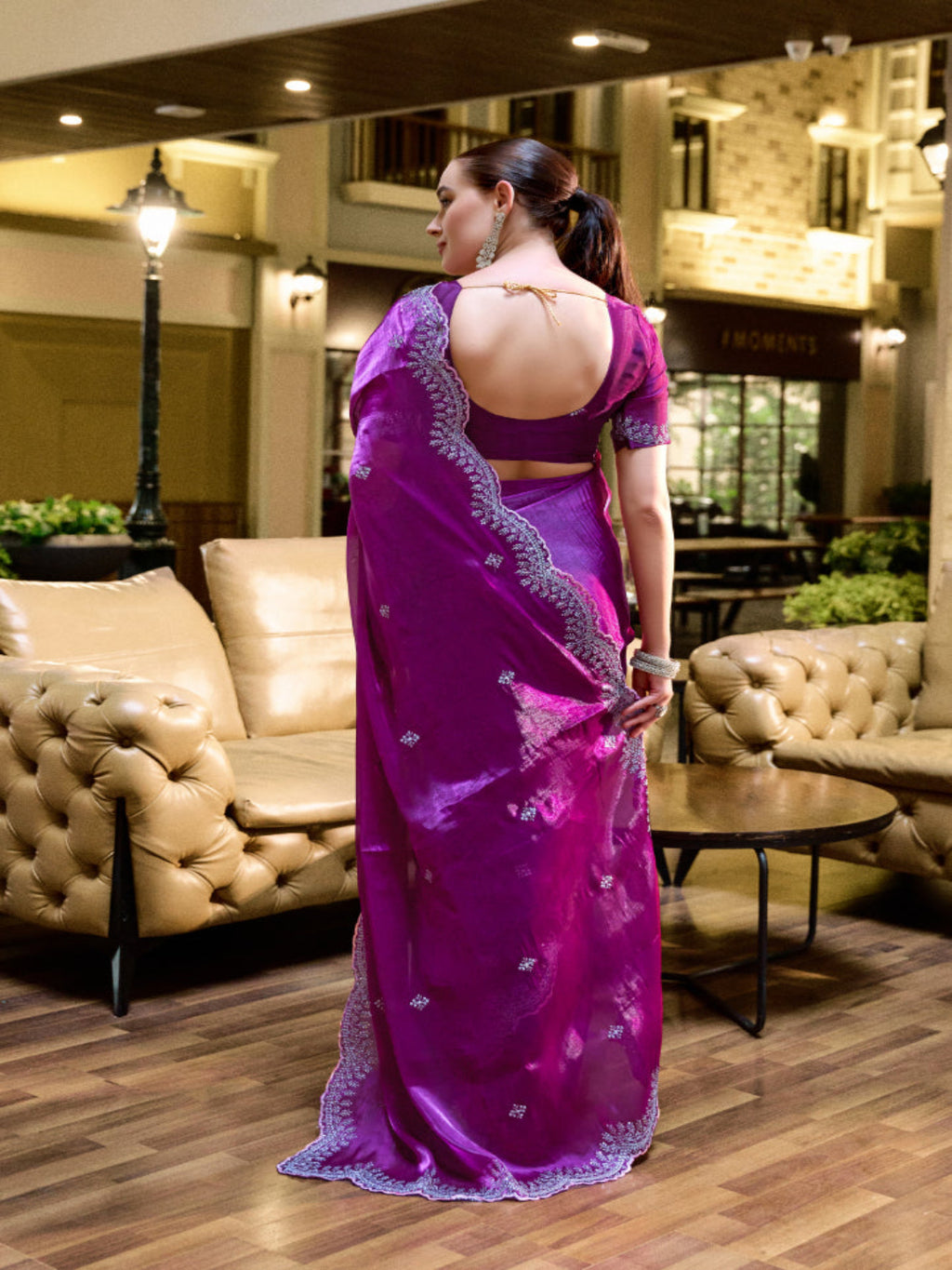 Shimmer Chiffon Saree with Intricate Embroidery