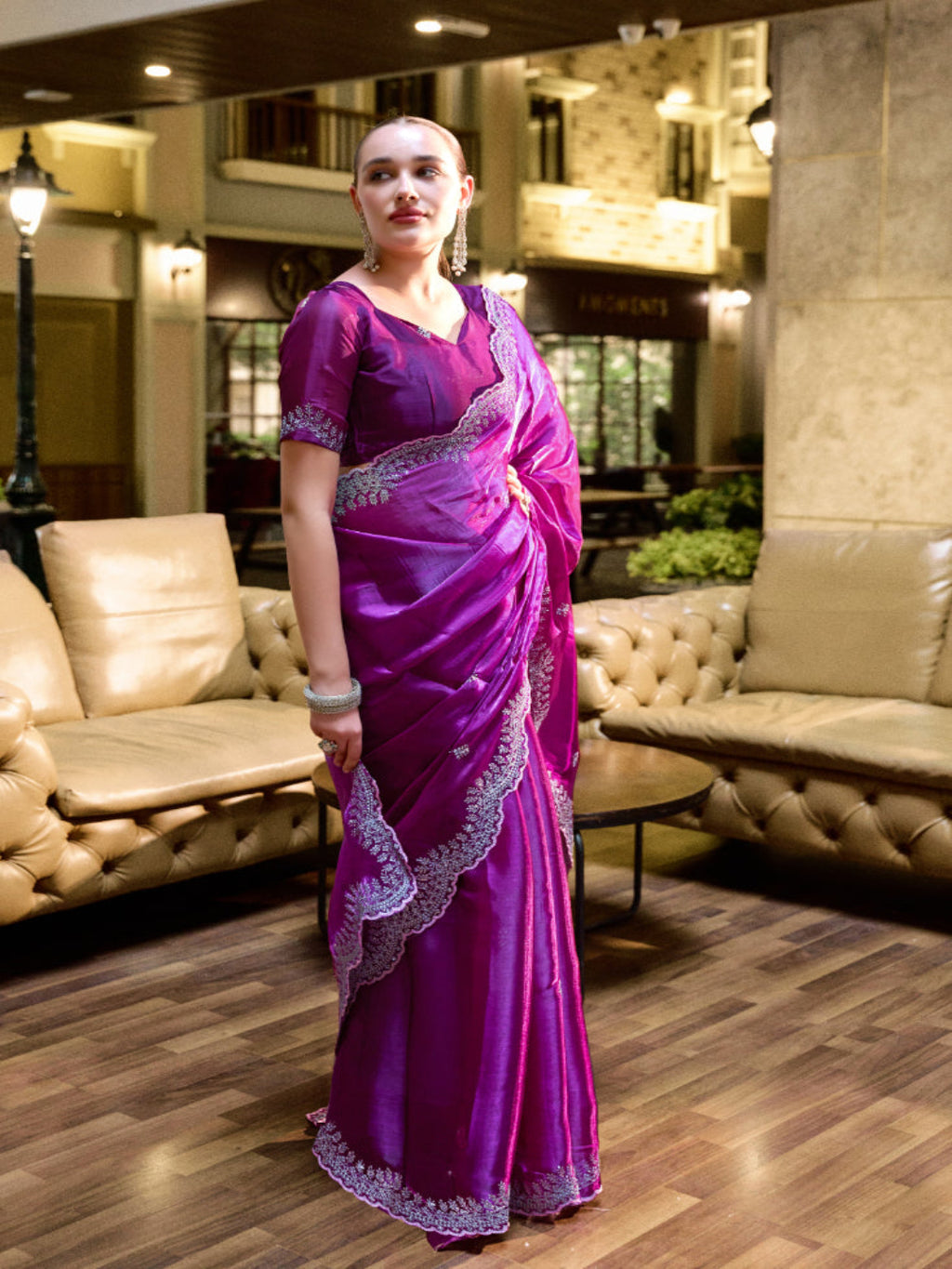 Shimmer Chiffon Saree with Intricate Embroidery