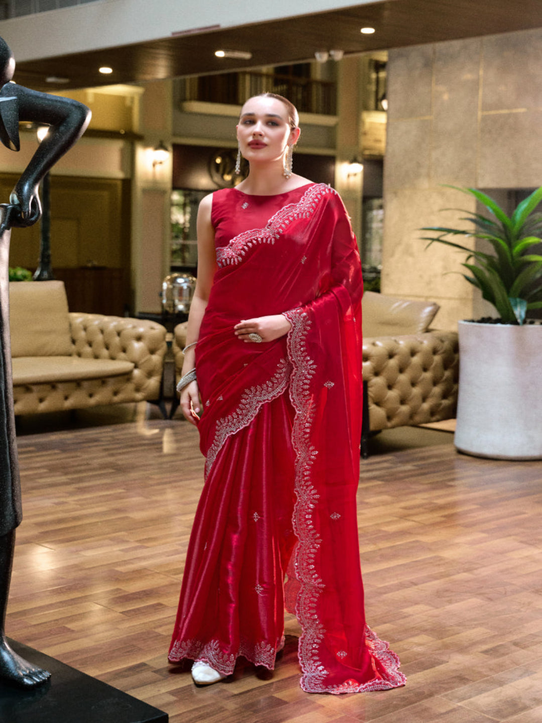 Shimmer Chiffon Saree with Intricate Embroidery