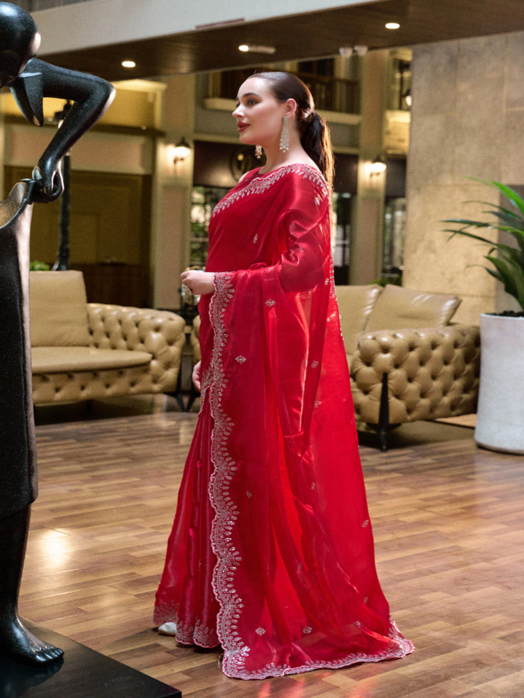 Shimmer Chiffon Saree with Intricate Embroidery