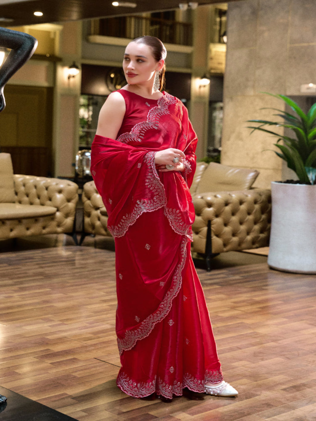 Shimmer Chiffon Saree with Intricate Embroidery
