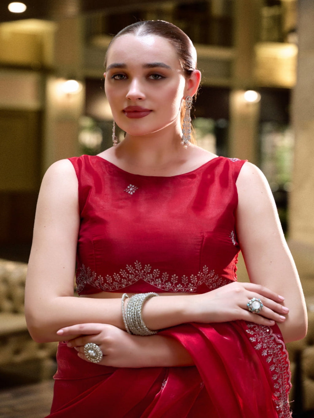 Shimmer Chiffon Saree with Intricate Embroidery