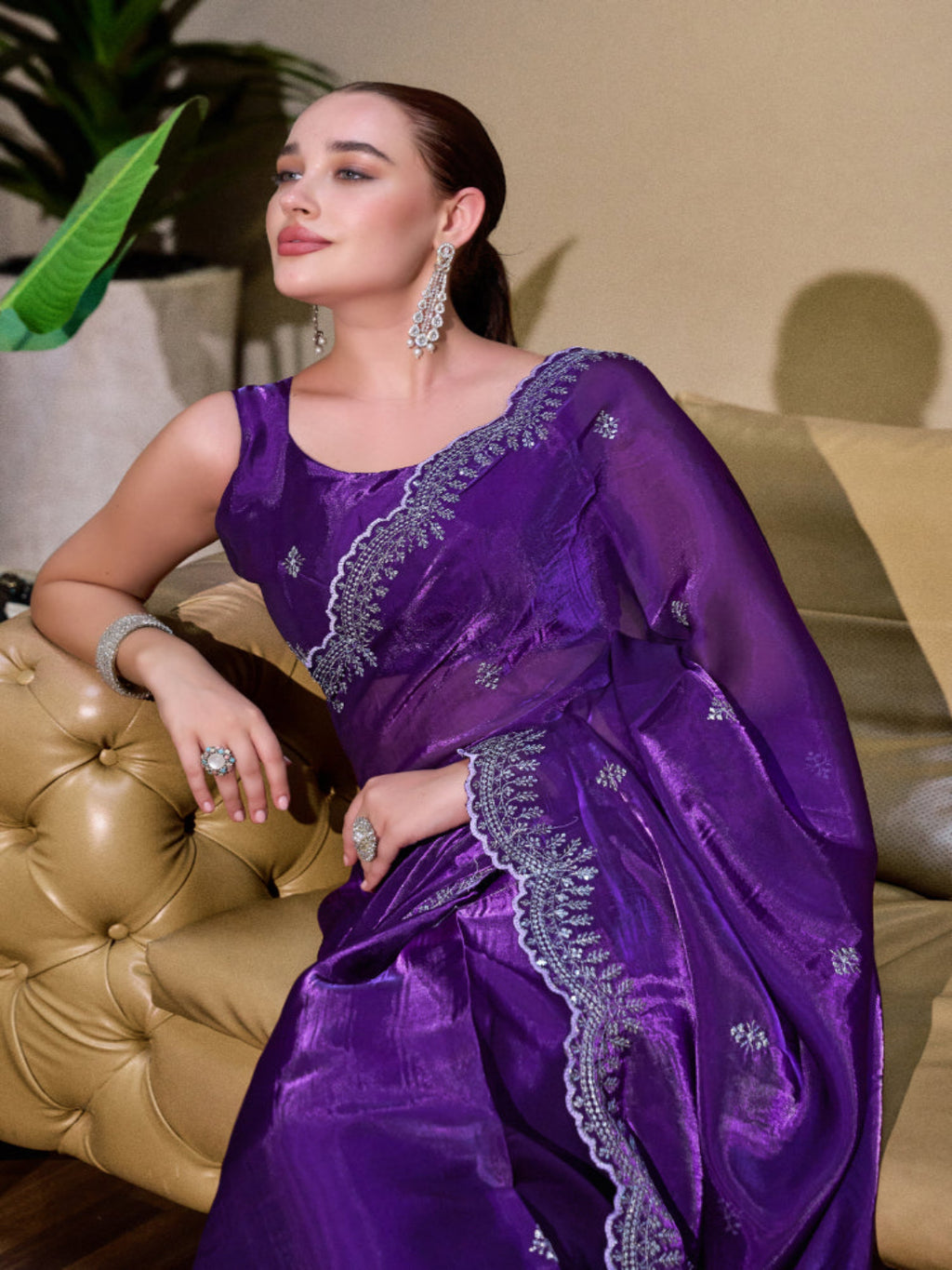 Shimmer Chiffon Saree with Intricate Embroidery