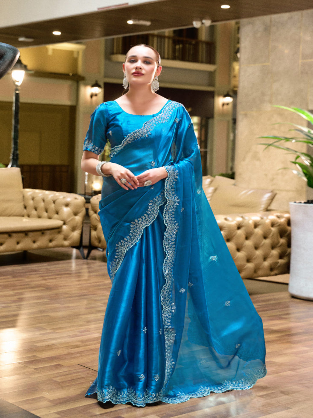 Shimmer Chiffon Saree with Intricate Embroidery