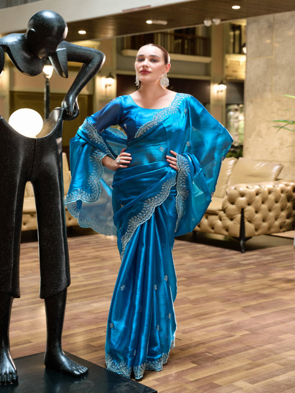 Shimmer Chiffon Saree with Intricate Embroidery