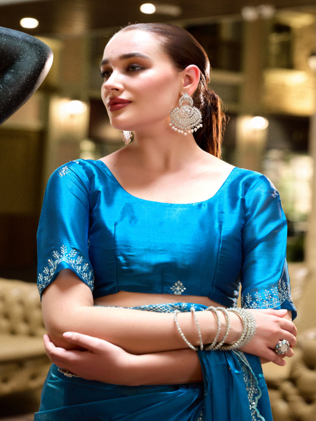Shimmer Chiffon Saree with Intricate Embroidery