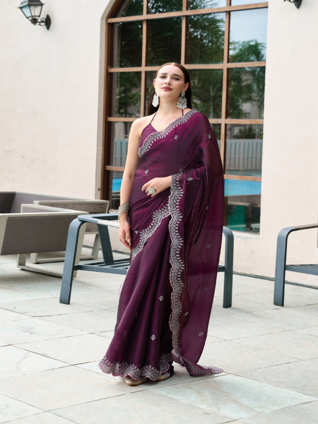 Shimmer Chiffon Saree with Intricate Embroidery