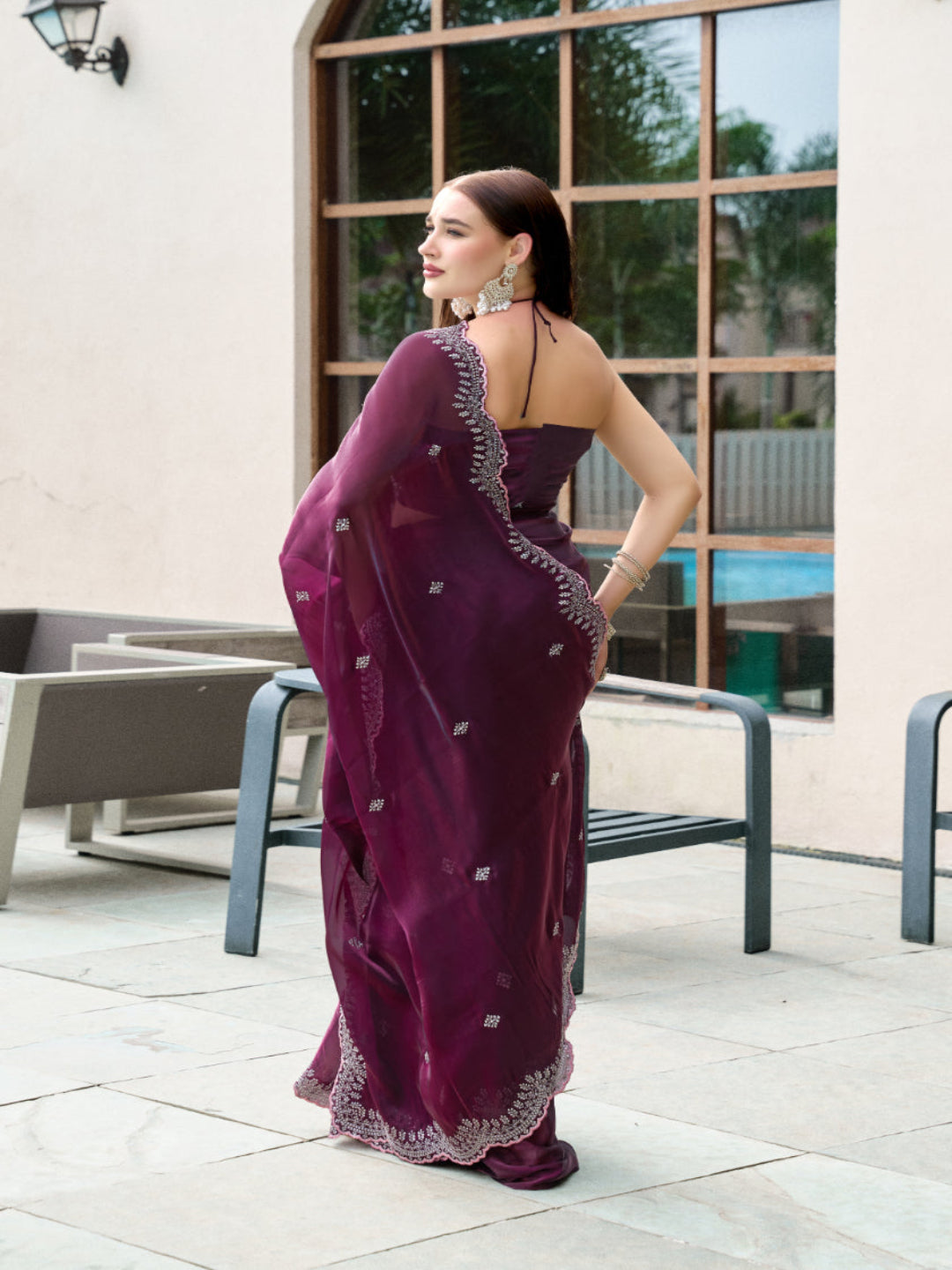 Shimmer Chiffon Saree with Intricate Embroidery