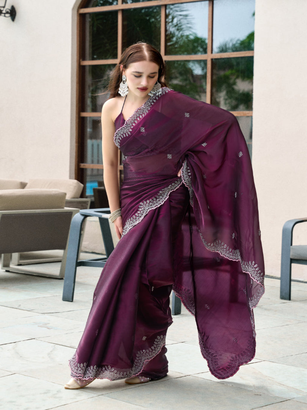 Shimmer Chiffon Saree with Intricate Embroidery