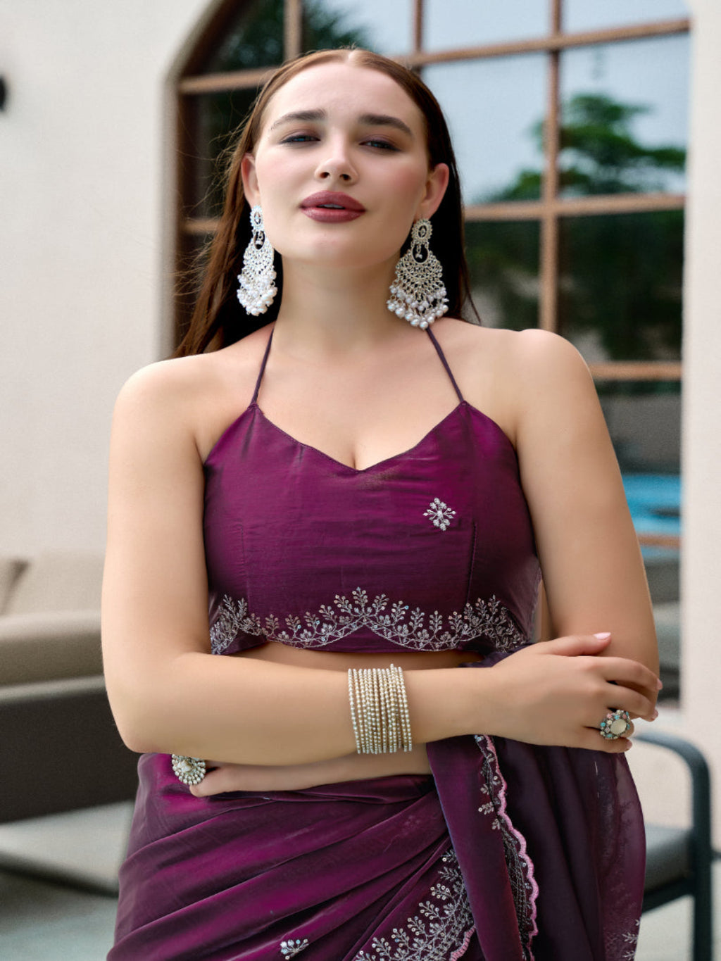 Shimmer Chiffon Saree with Intricate Embroidery