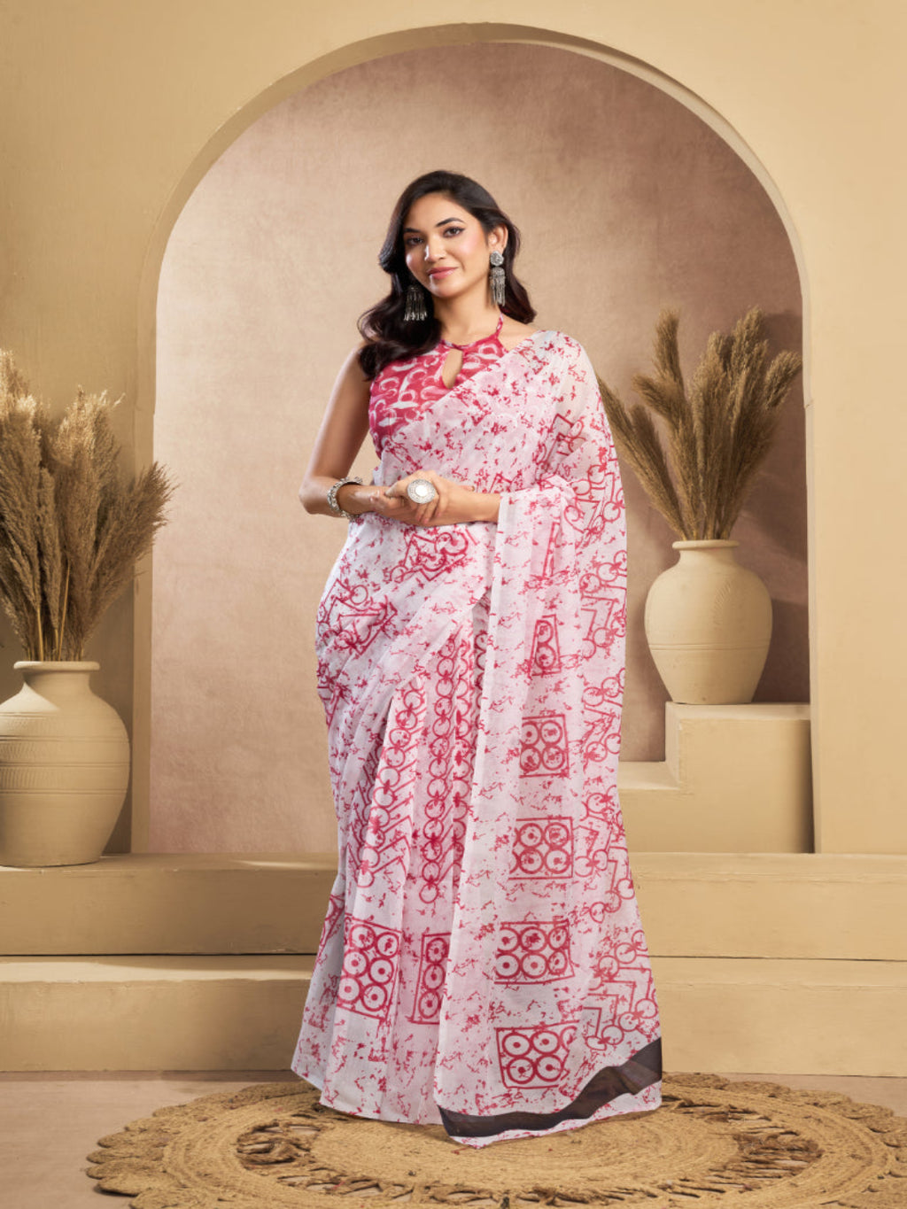 Linen Motifs Printed Ready-to-Wear Saree