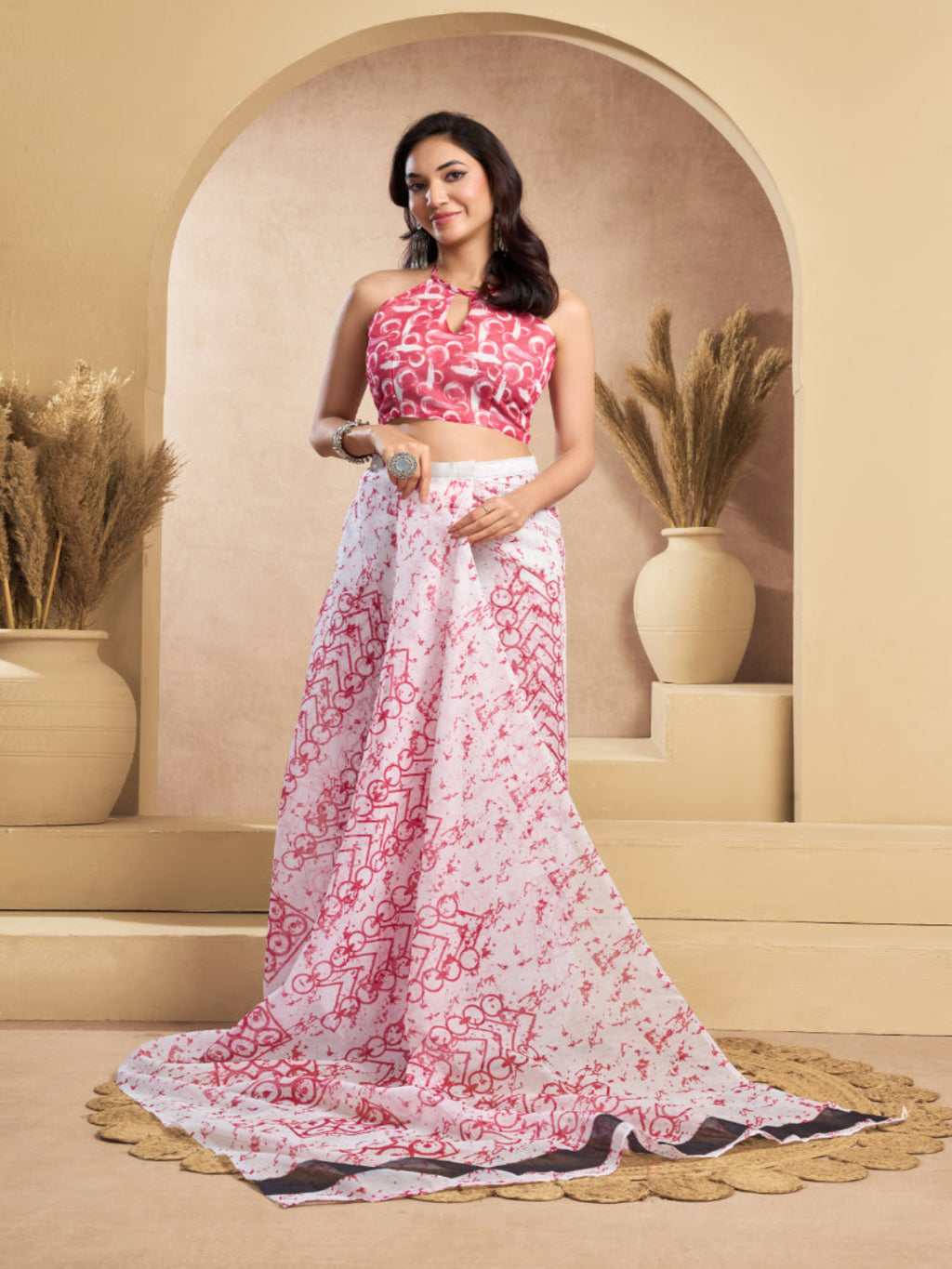 Linen Motifs Printed Ready-to-Wear Saree