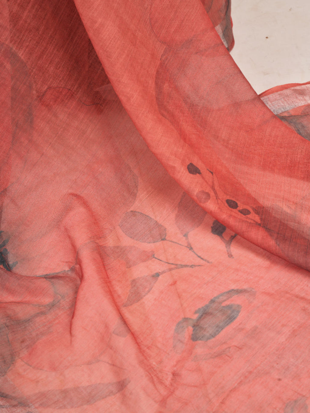 Digital Floral Printed Orange Ready-to-Wear Linen Saree