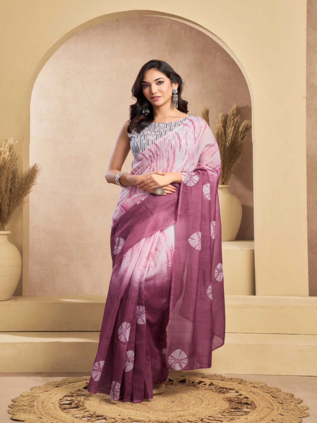 Emerald Dual color Linen ready to wear Saree with White Rose Digital Prints