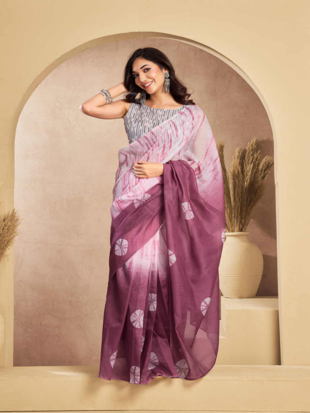 Emerald Dual color Linen ready to wear Saree with White Rose Digital Prints