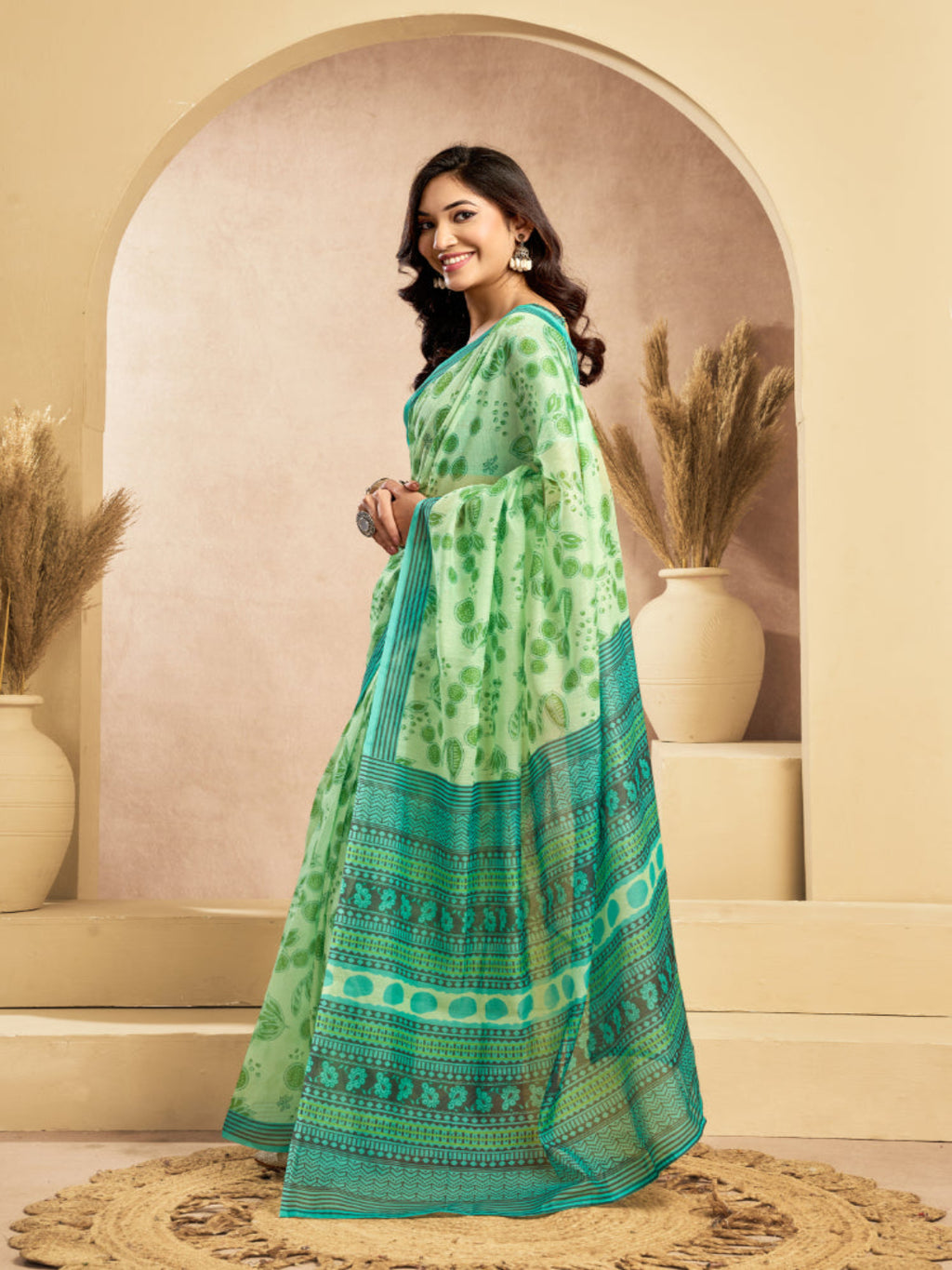 Floral Linen Drape with Printed Border ready to wear saree