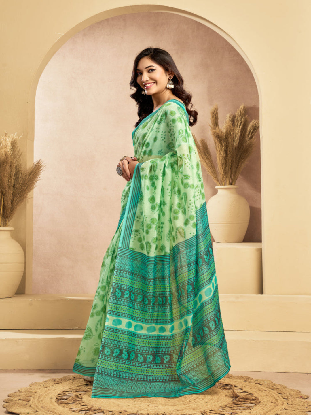 Floral Linen Drape with Printed Border ready to wear saree