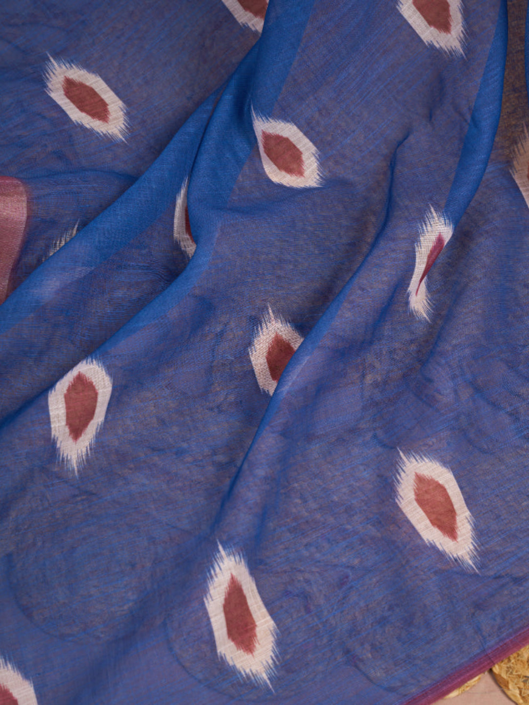 Blue Linen Ikkat Printed ready to wear with pocket saree