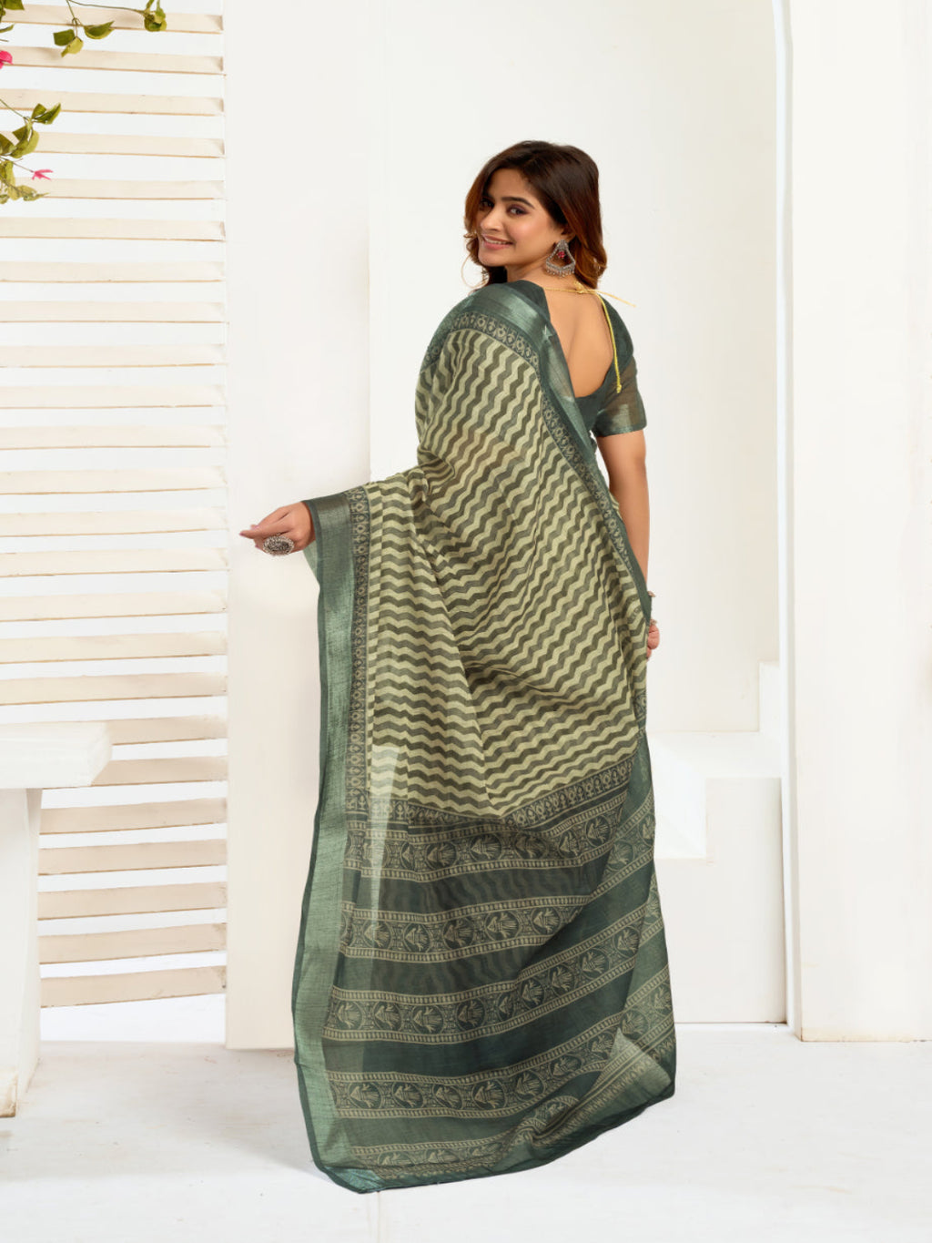 Stripe effortless linen ready to wear saree with pocket