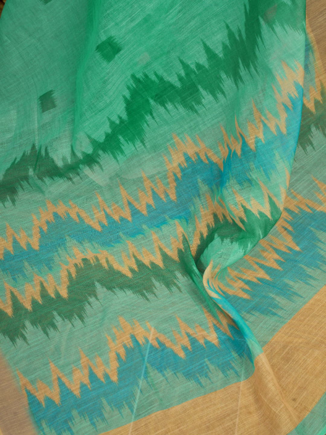 Linen Ikkat Printed ready to wear with pocket saree with Blouse
