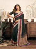 Black Color linen ready to wear saree with pocket
