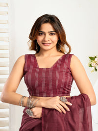 Maroon Color Printed linen ready to wear saree with pocket