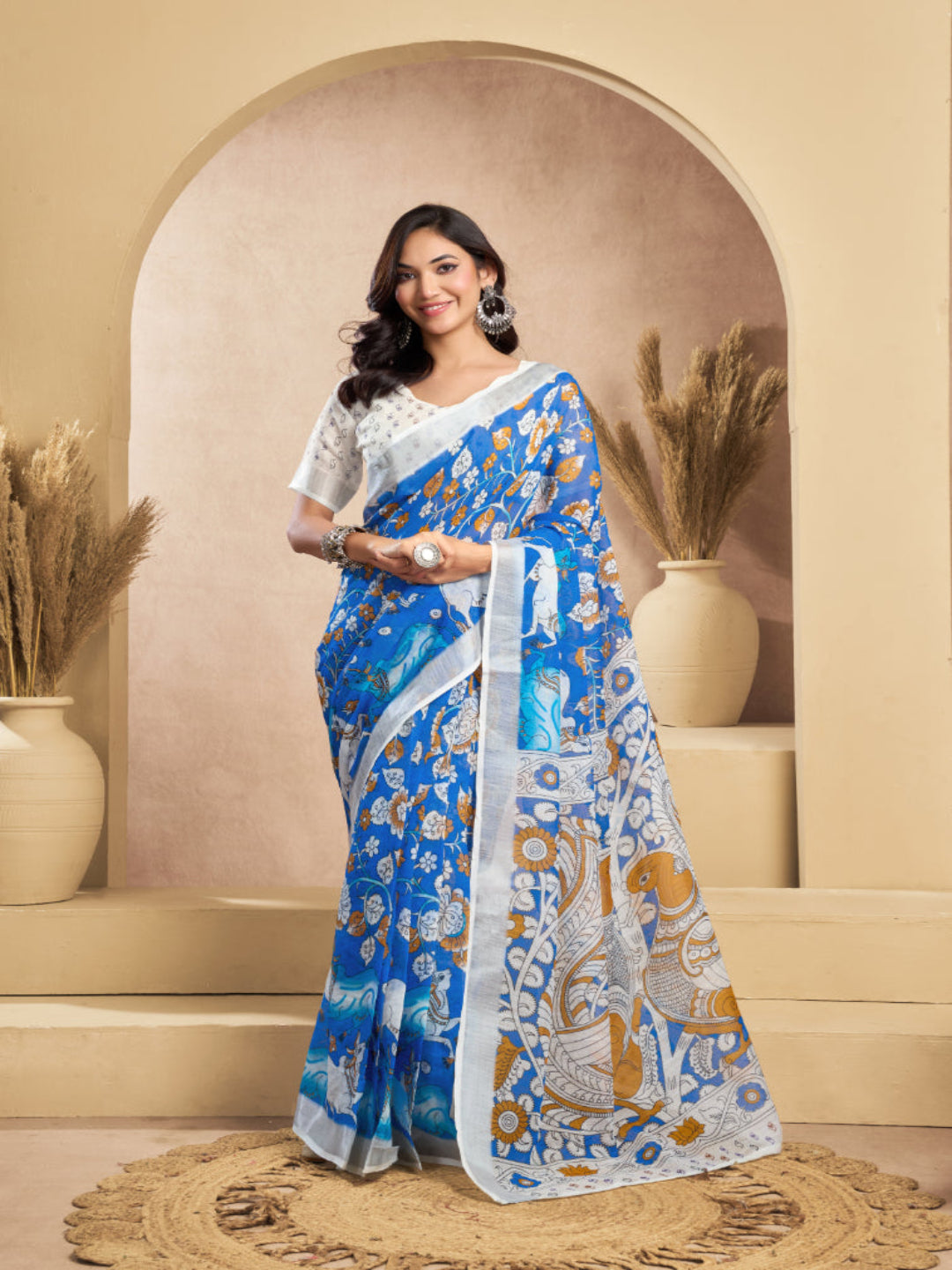 Floral Linen Drape with Printed Border ready to wear saree