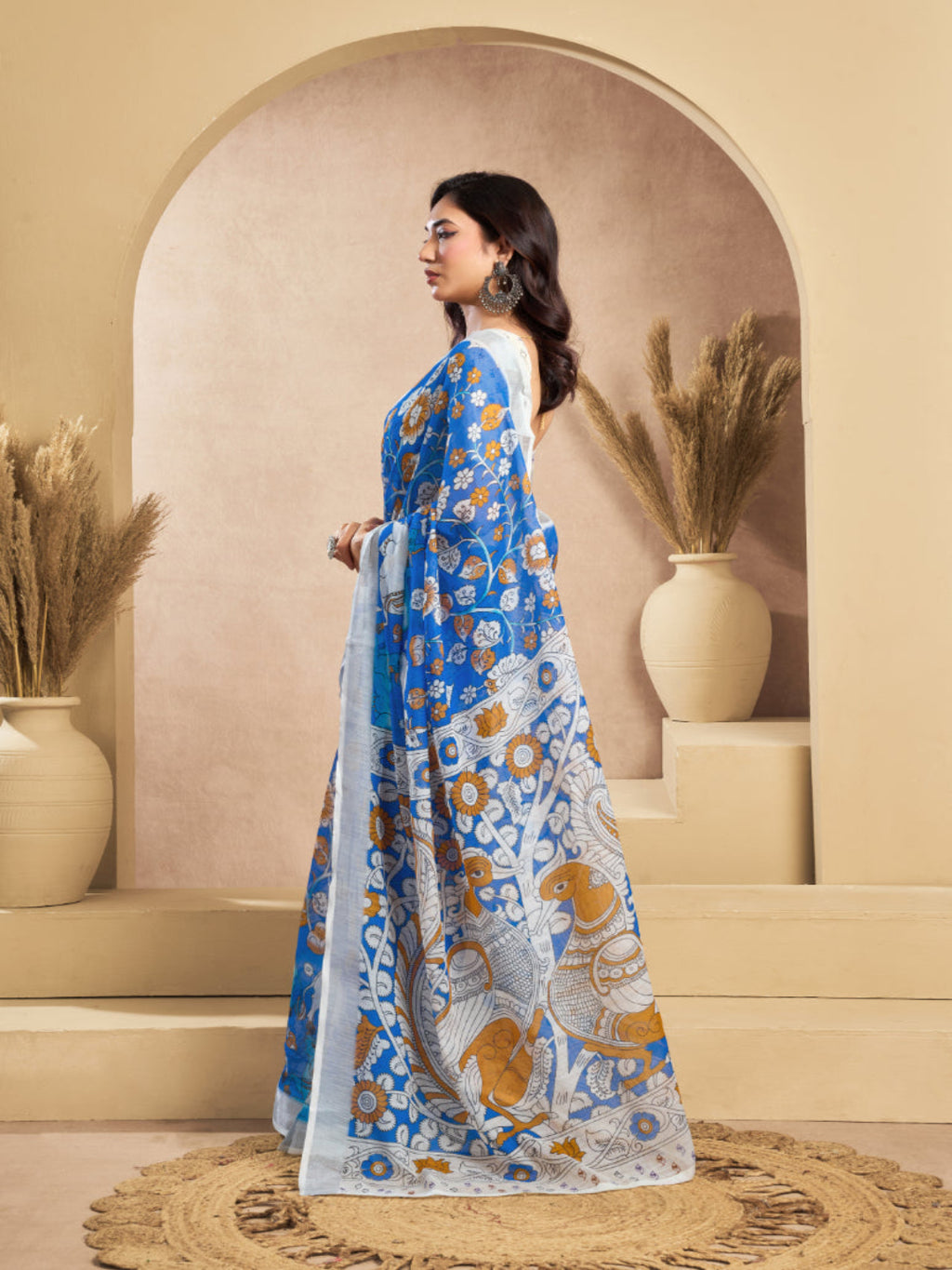 Floral Linen Drape with Printed Border ready to wear saree