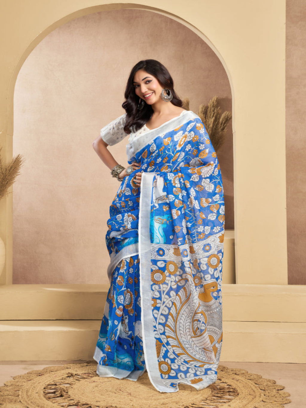 Floral Linen Drape with Printed Border ready to wear saree