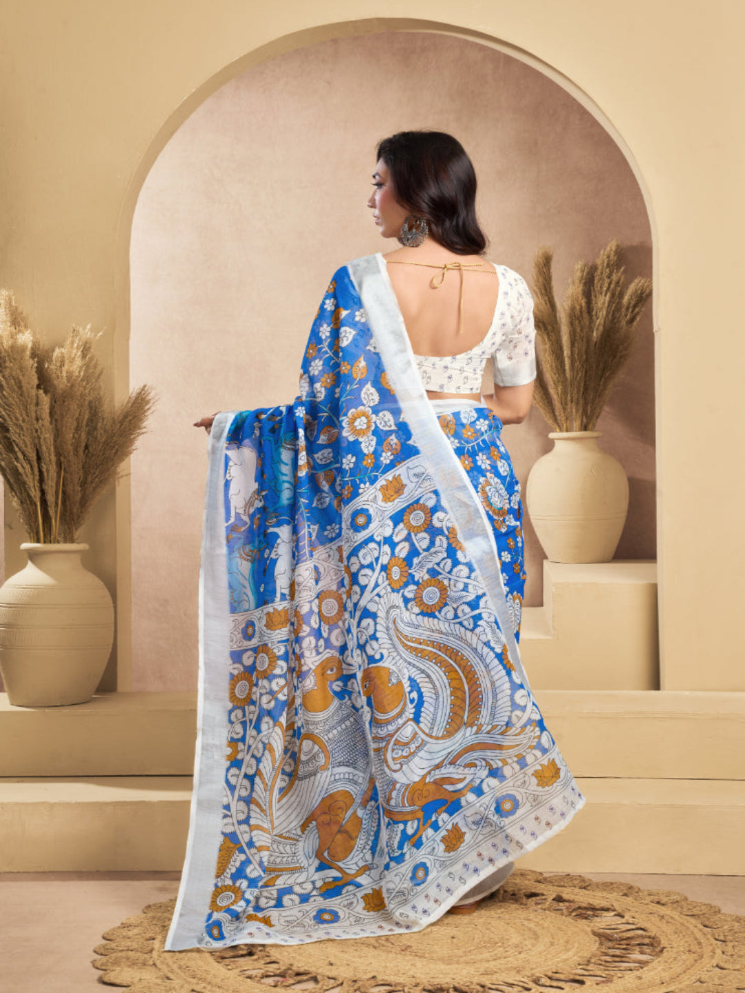 Floral Linen Drape with Printed Border ready to wear saree