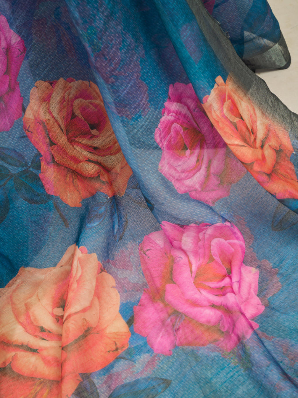 Floral Linen Drape with Printed Border ready to wear saree