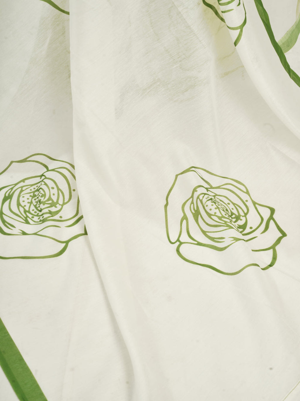 Emerald Linen ready to wear Saree with White Rose Digital Prints