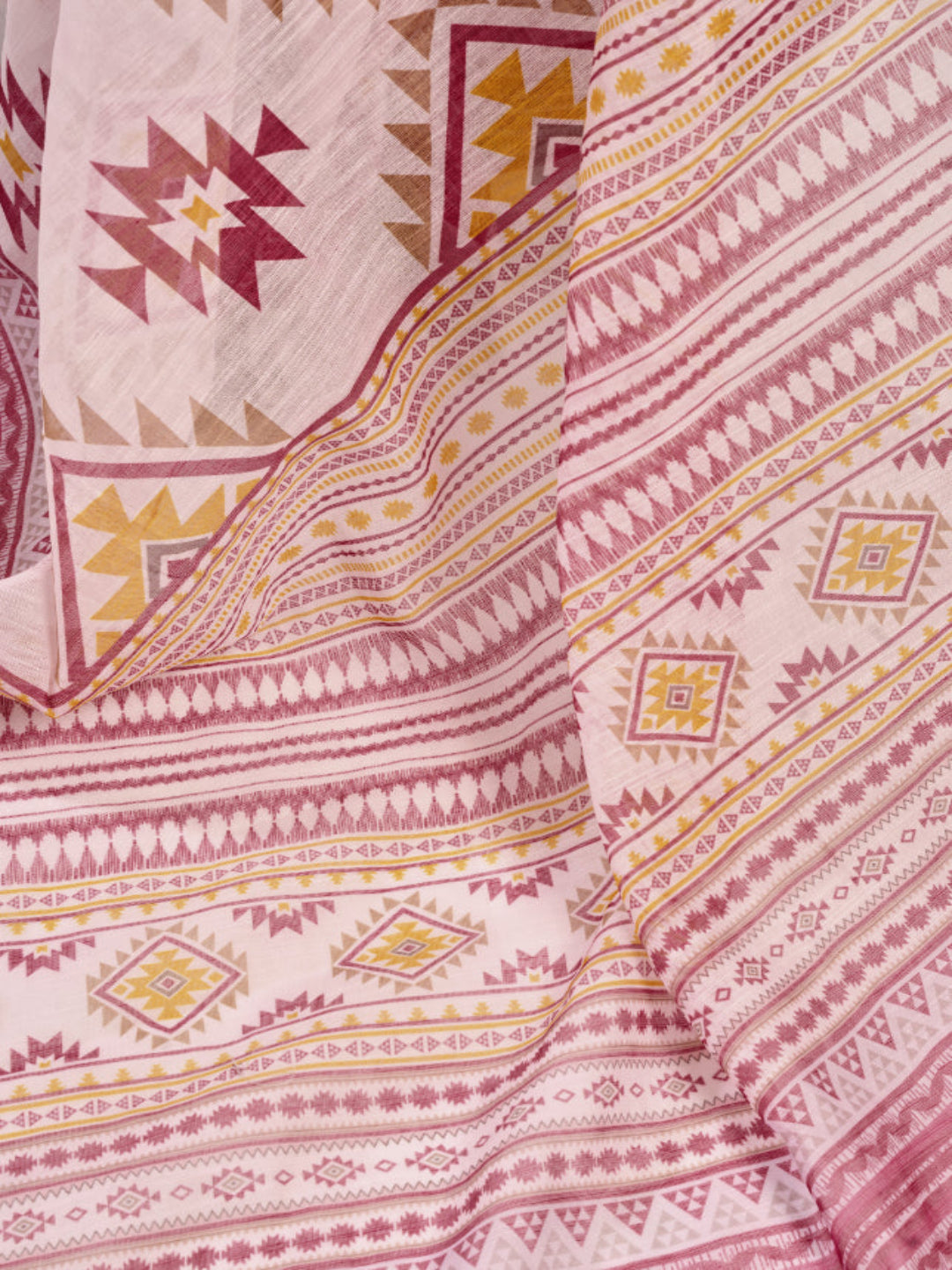 Dusty Pink Printed Ready-to-Wear Designer Linen Saree