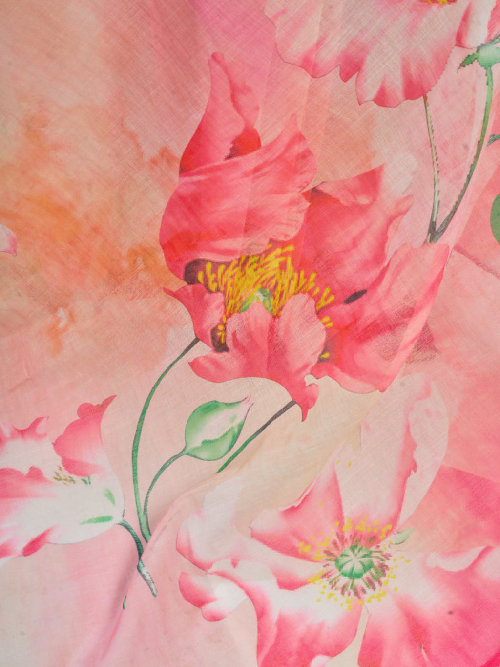 Light Peach Floral Printed Ready-to-Wear Designer Linen Saree