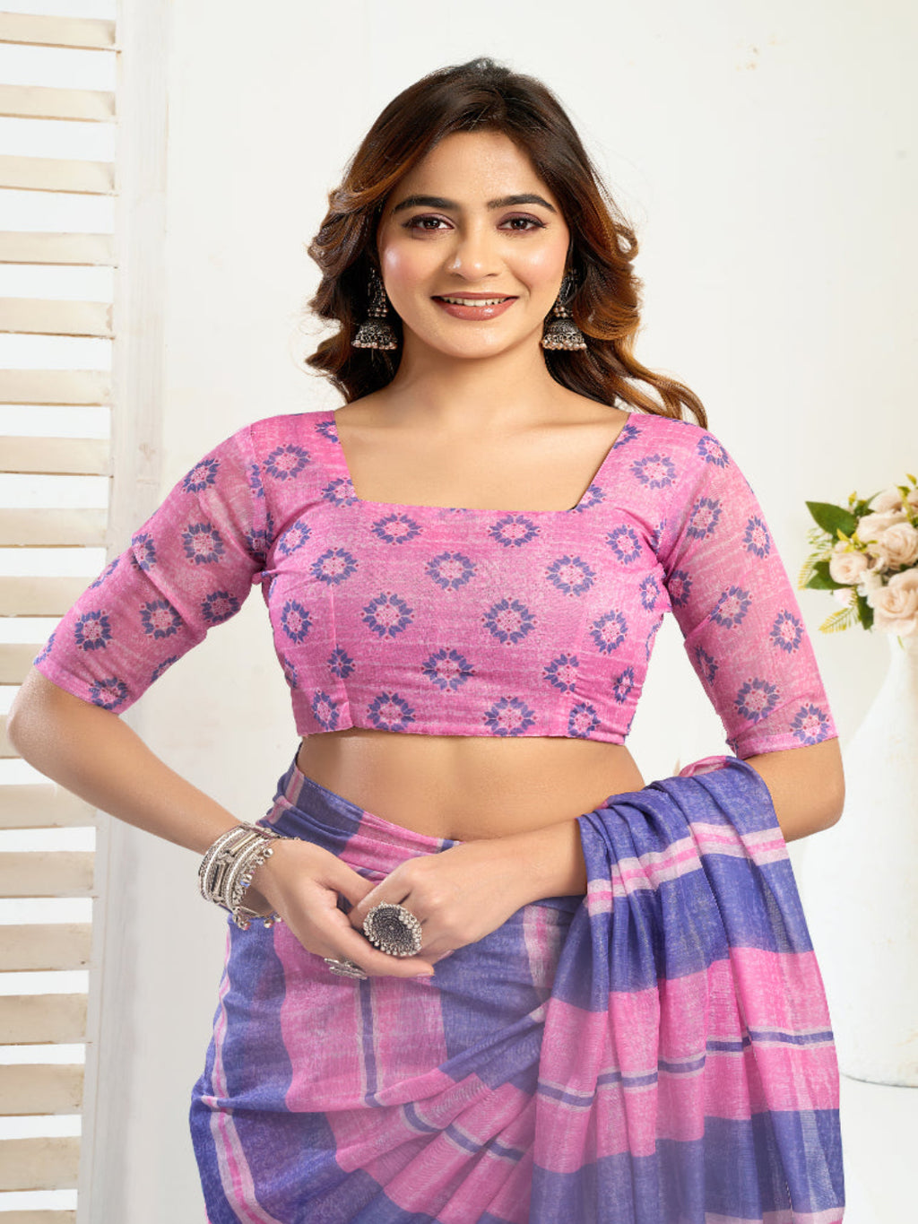 Modern Tradition: A Vibrant Striped Linen Masterpiece ready to wear saree