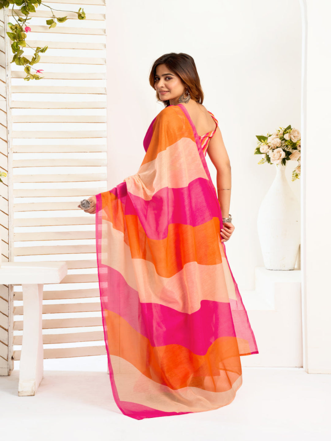Modern Tradition: A Vibrant Striped Linen Masterpiece ready to wear saree