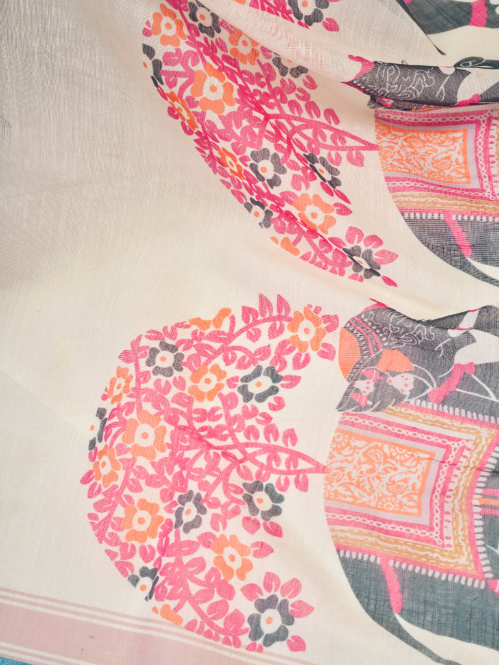Linen Elephant Motifs printed ready to wear saree