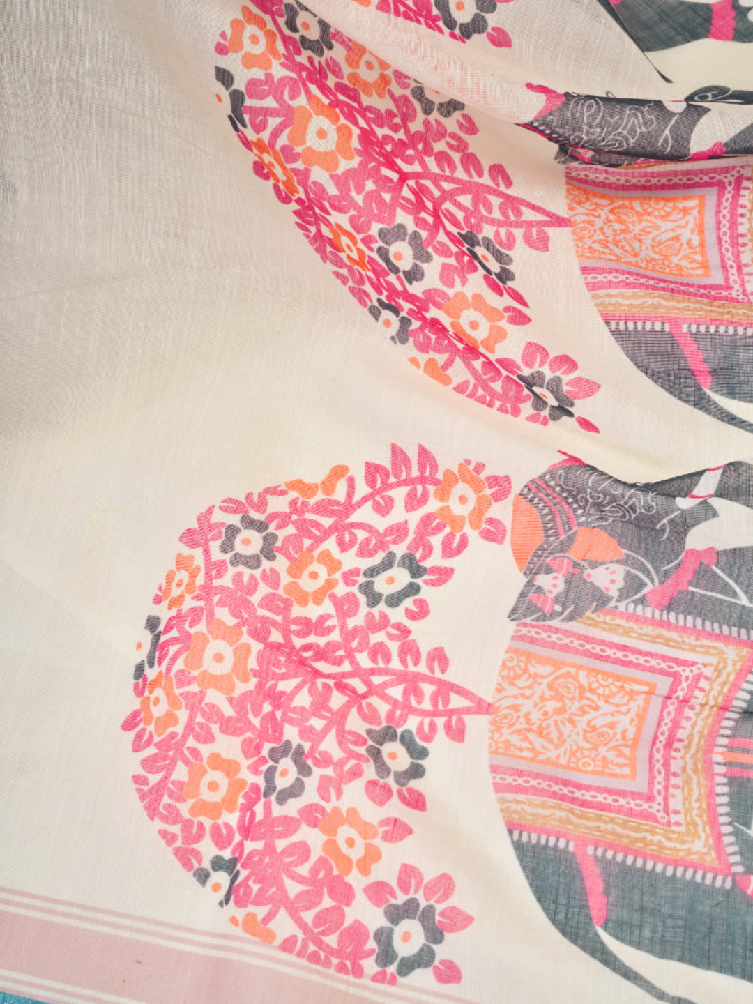 Linen Elephant Motifs printed ready to wear saree