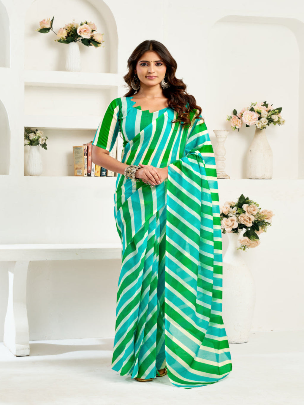 Linen Stripe printed ready to wear saree
