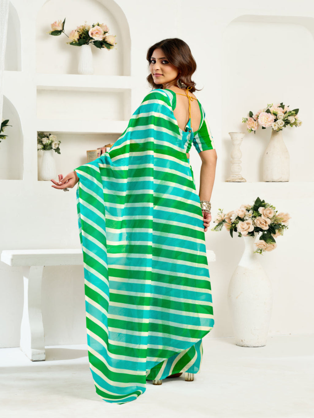 Linen Stripe printed ready to wear saree