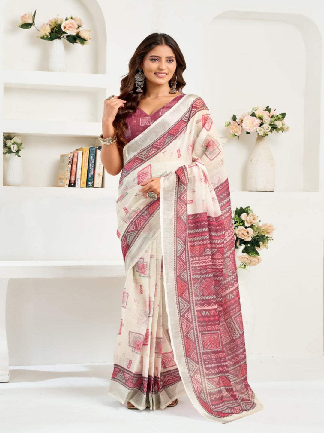 Linen Motifs printed ready to wear saree