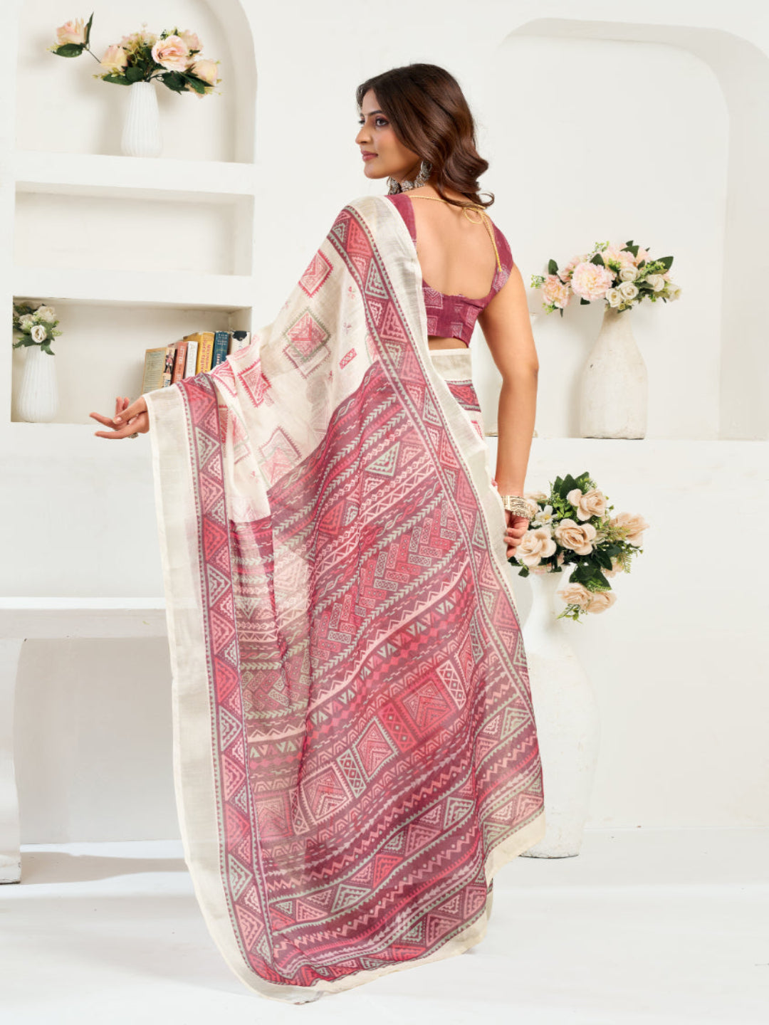 Linen Motifs printed ready to wear saree