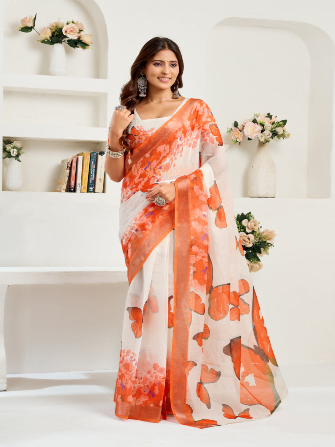 Butterfly Print Linen ready to wear saree