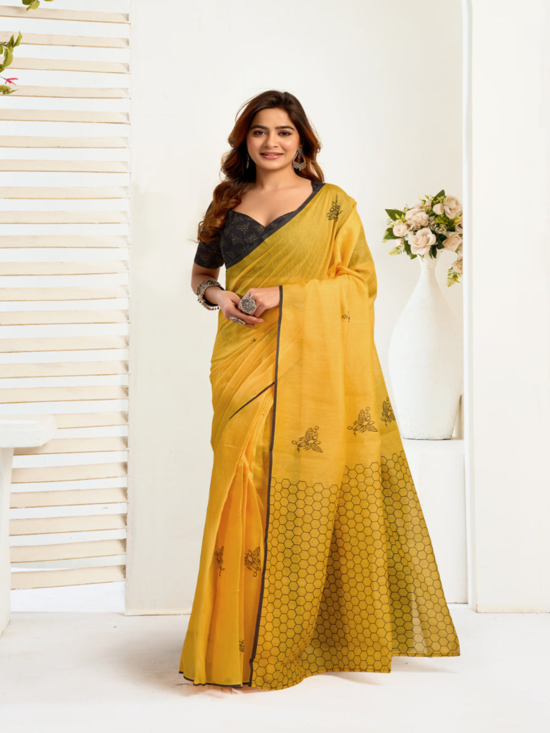 Floral Digital Printed Ready-to-Wear linen Saree