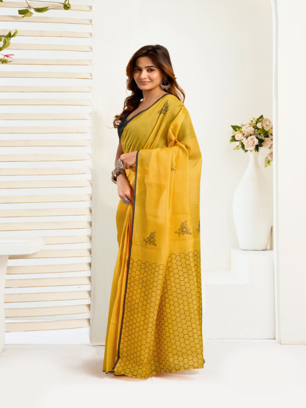 Floral Digital Printed Ready-to-Wear linen Saree