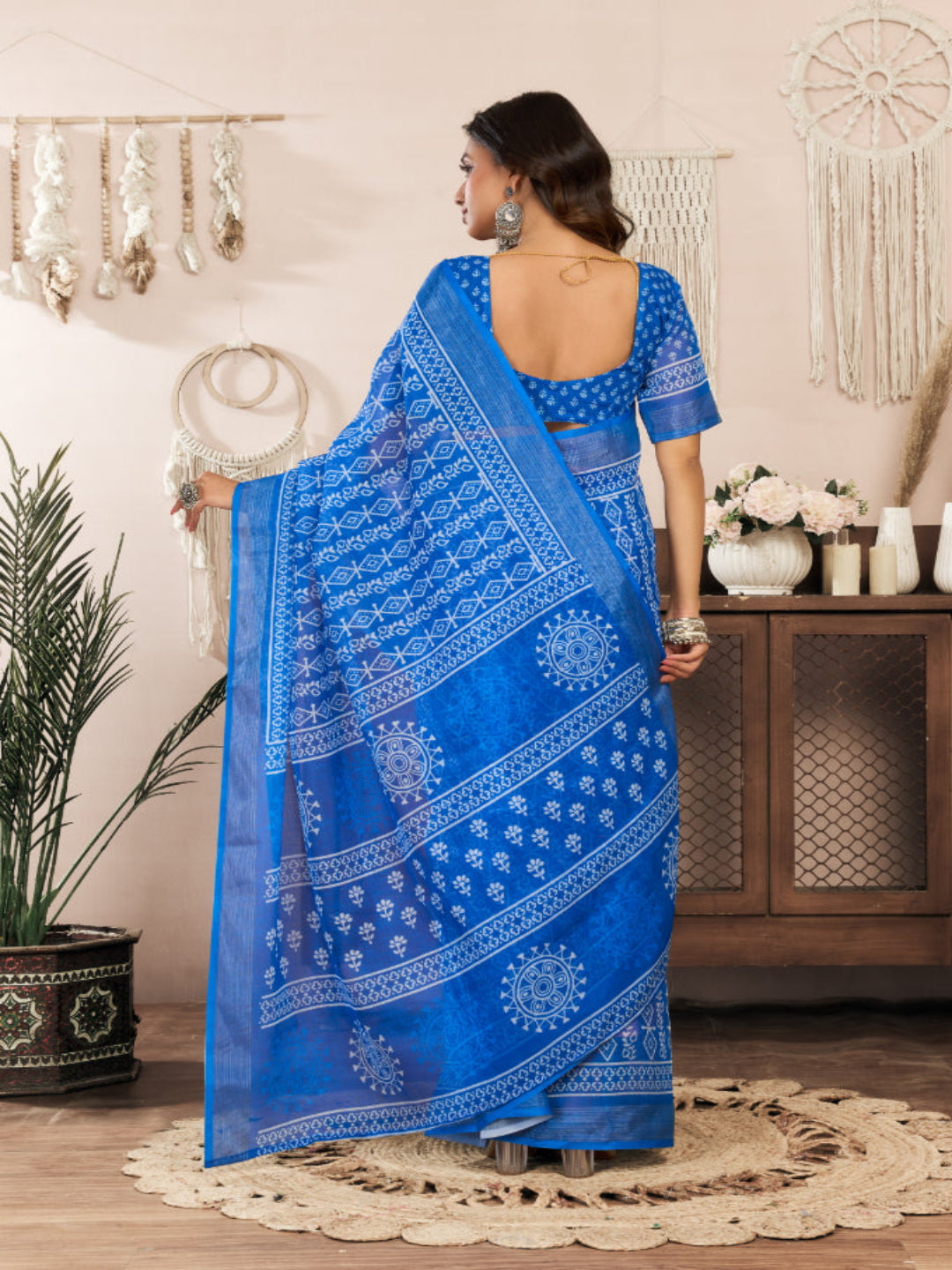 Elegant Digital Floral print Linen Blend ready to wear Saree