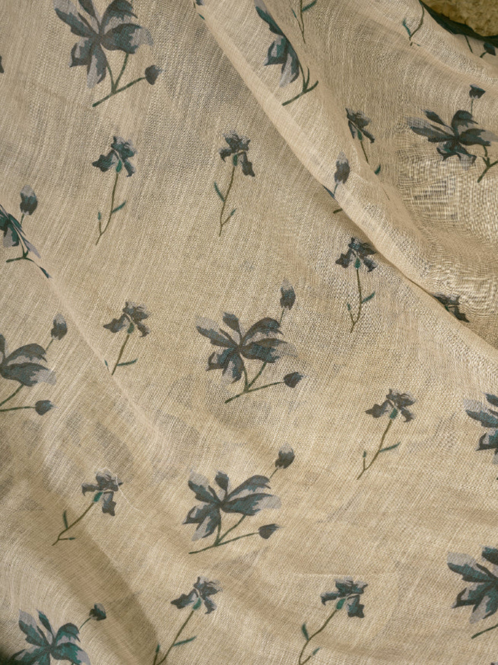 Beige Floral print Linen Blend ready to wear Saree