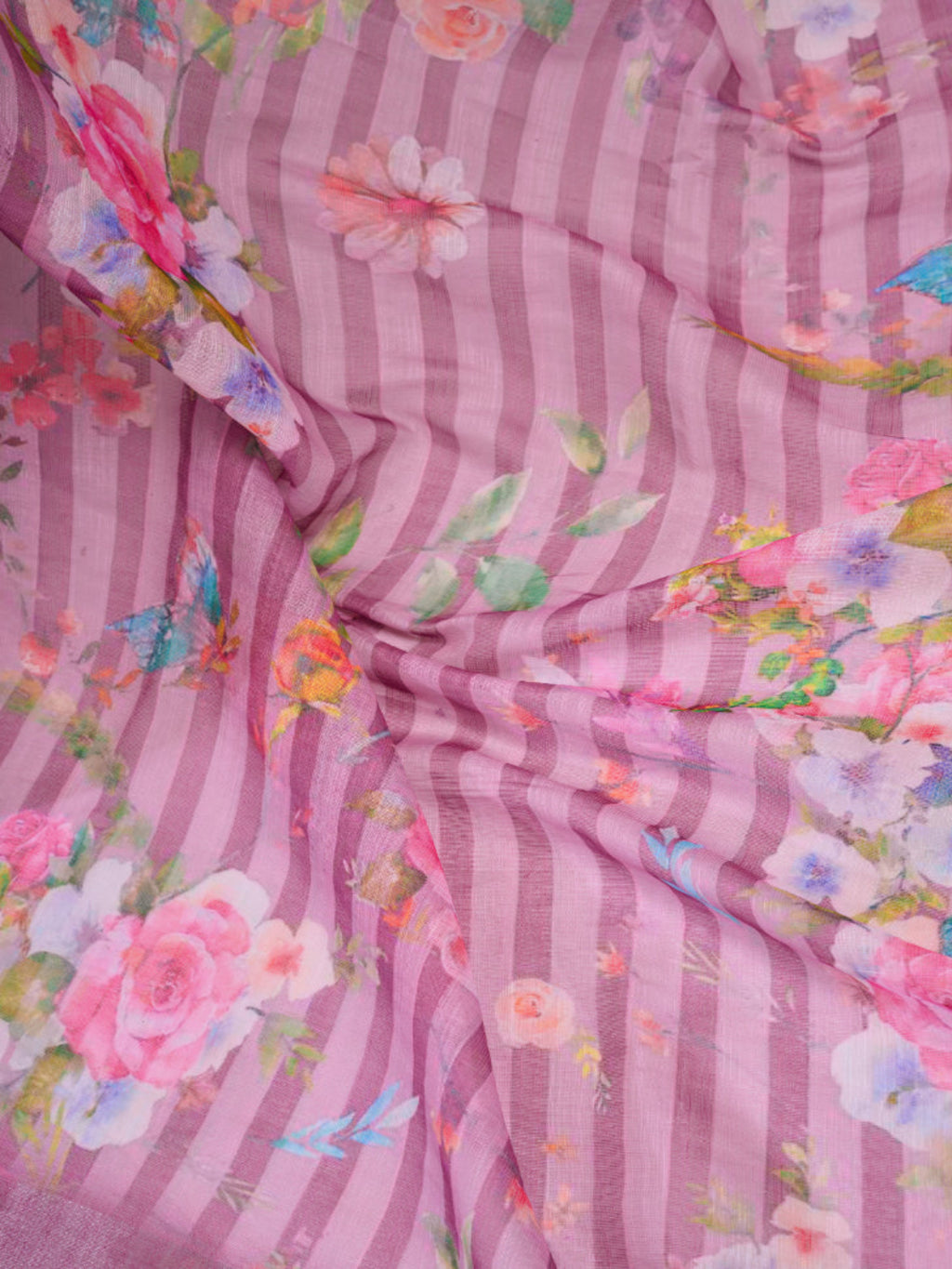 Women's Ready-to-Wear Linen Floral Printed Saree with Unstitched Blouse